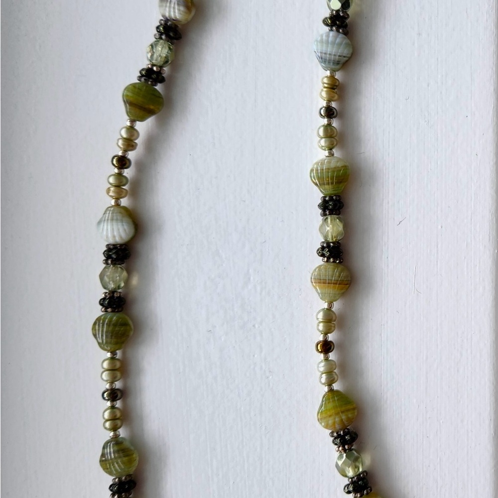 Handmade Beachy Beaded Necklace with Czech Scallop Beads and Multicolor Accents